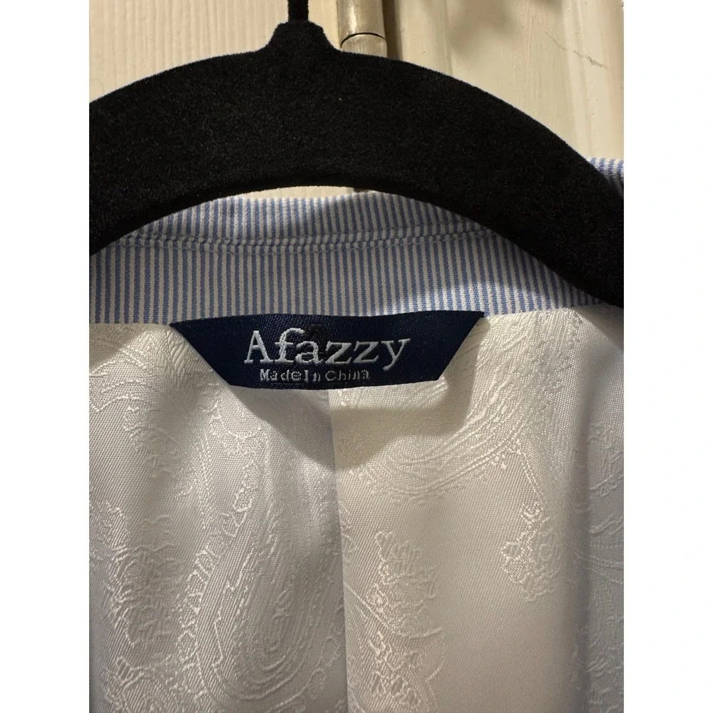 Afazzy New York Mens 48L Seersucker Blazer Light Blue White Striped Jacket‎ NWT